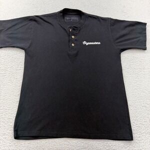 VTG Union Line Skycoasters Henley Shirt Black Short Sleeve Button Up Men's M